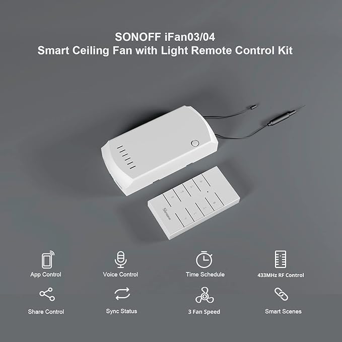 SONOFF iFan04-L WiFi Ceiling Fan Light Controller, APP Control&Remote Control, Compatible with Alexa & Google Home, No Hub Required(2.4G WiFi) (2 Pack)