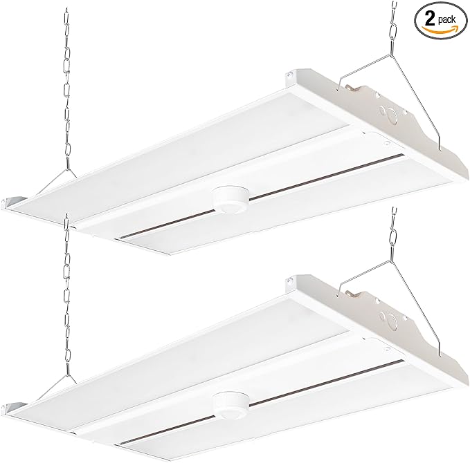 2FT LED Linear High Bay Fixture with Motion Sensor, 155W LED Shop Light, 20,925lm 135LM/W, 120-277V, 5000K Daylight Linear Hanging Light, UL&DLC Listed - 2PK