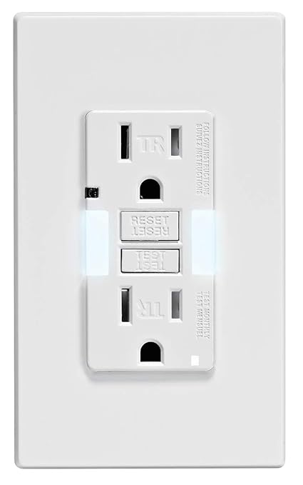 Leviton GFCI Outlet with Guidelight, 15 Amp, Self Test, Tamper-Resistant with LED Indicator Light, Replaces Plugged in Night Light, GFNL1-W, White