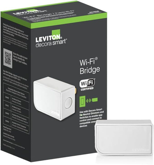 Leviton Wi-Fi Bridge for No-Neutral Decora Smart Dimmers and Switches (DN6HD and DN15S), Works with My Leviton, Alexa, Google Assistant, Apple Home/Siri & Wire-Free 3-Way, MLWSB-1RW, White