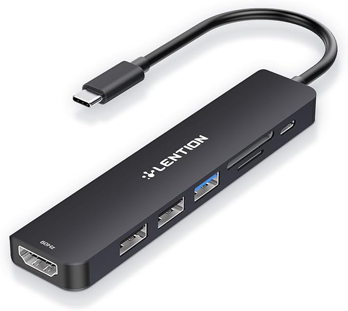 LENTION USB C Hub with 100W Charging, 4K@60Hz HDMI, Dual Card Reader, USB 3.0 & 2.0 Compatible 2024-2016 MacBook Pro, New Mac Air/Surface, Chromebook, More, Stable Driver Adapter (CB-CE18p.Black)