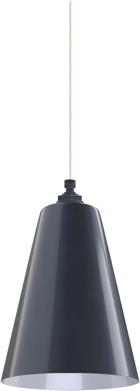 Steel Lighting Co. Laurel Pendant Light | Ceiling Mounted | 8.5 inch Cone Shade | Modern Contemporary Farmhouse Style Made in America | White Gold Cloth Cord | Gray Blue Exterior/White Interior