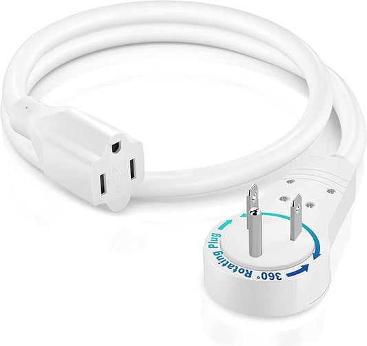 Maximm's 1 Foot White Flat Plug Extension Cord - 360° Rotating Single Outlet, Indoor 16 Gauge 3 Prong Grounded Wire, UL Certified for Safety and Durability (1Ft White)