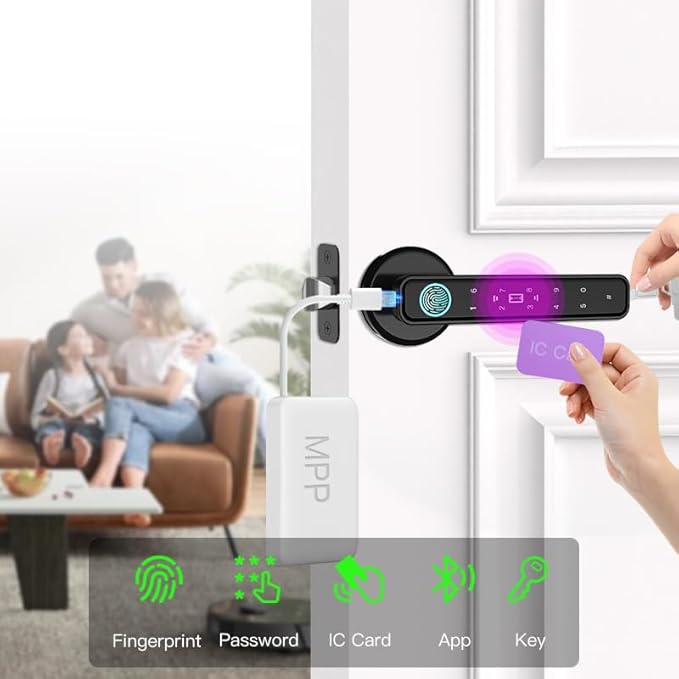 Smart Door Knob & Handle-Fingerprint Door Lock- Keyless Entry Door Lock with Key & Keypad, Bluetooth App Control, Touchpad Control, Privacy & Passage Modes for Home, Bedroom, Office, Apartment