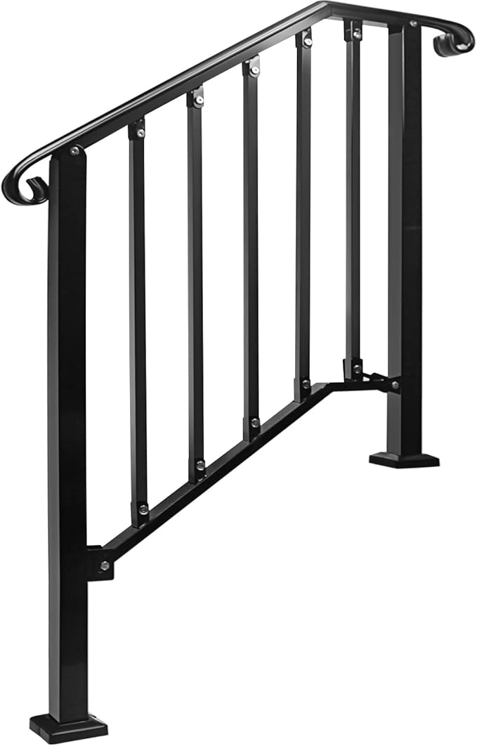 Adjustable Handrails for Outdoor Steps, Handrail Picket #2 Fits 2 or 3 Steps, Mattle Wrought Iron Handrail, Stair Rail with Installation Kit for Outdoor Steps