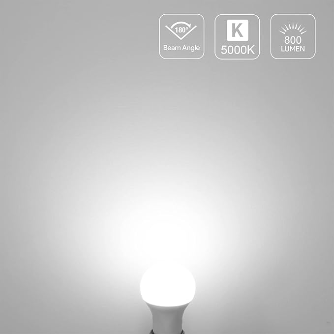 Lepro LED Light Bulbs 60 Watt Equivalent, 9W 800 Lumens Non-Dimmable, Daylight White 5000K, A19 E26 Standard Medium Base, 10000 Hour Lifetime 3 Count (Pack of 1)