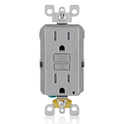 Leviton GFCI Outlet, 15 Amp, Self Test, Tamper-Resistant with LED Indicator Light, Protection from Electric Shock and Electrocution, GFTR1-GY, Gray