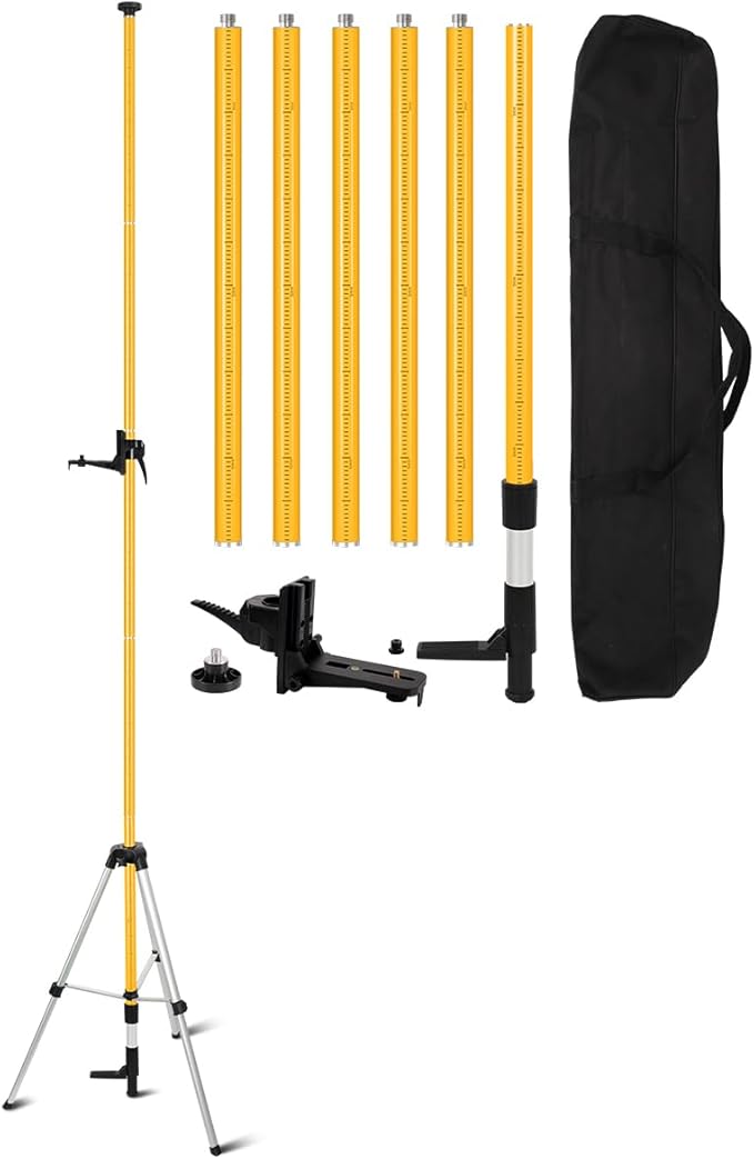 Laser Level Pole with Tripod, Telescoping Laser Level Tripod, 13.8 Ft./4.2M with 1/4-Inch by 20-Inch Laser Mount for Rotary and Line Laser Level, 5/8"-11 Adapter Nut Included