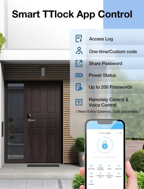 GEONFINO Smart Door Lock Keyless Entry Door Lock with Handle, Black Fingerprint Lock, Smart Deadbolt for Home, Apartment