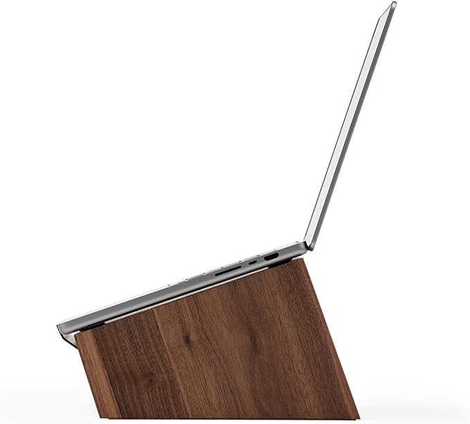 Oakywood Walnut Wooden Slanted Laptop Stand - Ergonomic Desk Laptop Riser & Holder - 50x25x15cm - Fits 15-16 inch Laptops