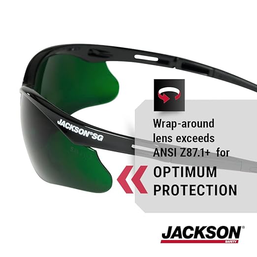 Jackson Safety 50010 Lightweight, Ultra-Strong, SG Safety Glasses, Soft Touch Temples, Flexible Nose Piece, Anti-Scratch Coating, Infrared and UV Protection, Shade 5 IR Lens, Black Frame (Pack of 12)