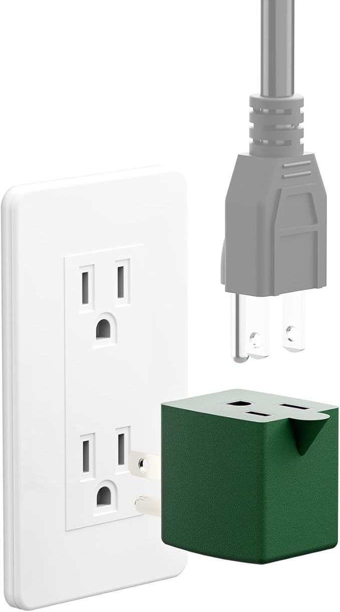 90 Degree Adapter Right Angled Upward Angled USA 3-Prong Male-Female Adapter, Plugrand 90 Degree Angled USA Male Female Adapter, 5-15P to 5-15R Direction Changer Space Save Adapter Green PA-0170UG