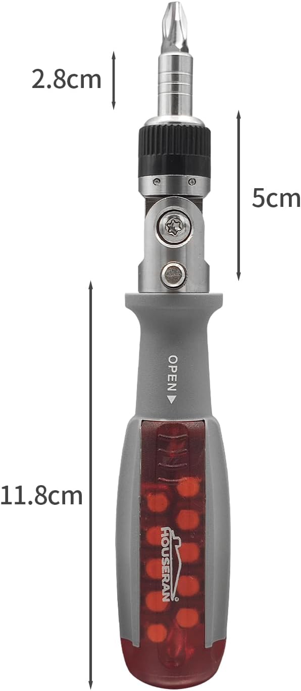 Ratcheting Screwdriver, HOUSERAN Ratcheting Screwdriver Set, 10-in-1 Multi Bit Screwdriver, 90-Degree Adjust Precision Screw Driver, Electrical and Electronics Ratchet Driver, Slotted/Philips/Torx