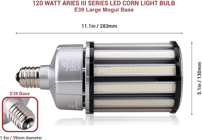 RuggedGrade Aries III 120W LED Corn Bulb | 16,400 Lumens | 3000K | E39 Base | Built-in 6KV Surge | Dimmable | DLC 5.1 Premium