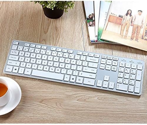 Wired USB Keyboard, Comfortable Quiet Chocolate Keys, Durable Ultra-Slim Wired Computer Keyboard(QWERTY) for PC, Windows 11/10/8/7/XP/Vista KB1430 - Silver