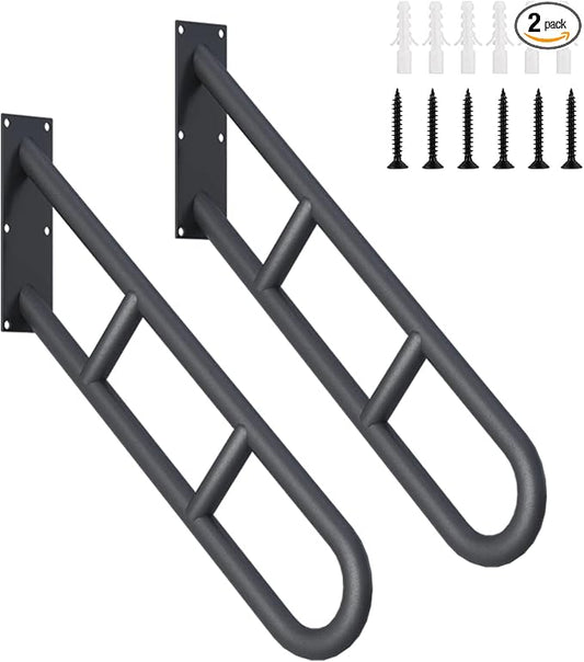 2 Pack Stair Handrails for 1-3 Steps, 26" Upgraded Porch Railing with Black Matte Finish, Wall Mounted Hand Railings for Stairs Outdoor and Indoor, Stair Railing Grab Bars for Garage,Porch,Garden