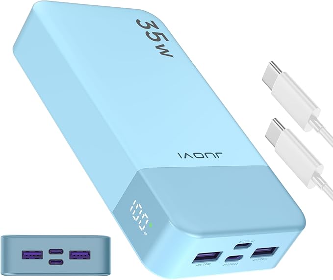 J2651 Portable Charger, 35W 20000mAh USB C in & Out Power Bank, Battery Pack with QC4.0+PD3.0 35W High-Speed Charging for Bluetooth Earbud, Mobile Phone, Tablet (Blue)