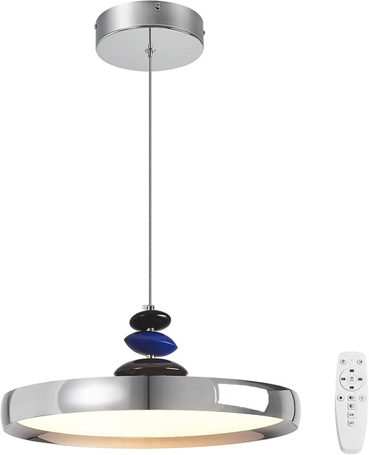 Modern Pendant Lights,Chrome 16" LED Pendant Lighting Fixture with Remote Control Dimmable 3 Color Mode & Brightness, Adjustable Hanging Lamp for Kitchen Dining Room Bedroom Kitchen Island