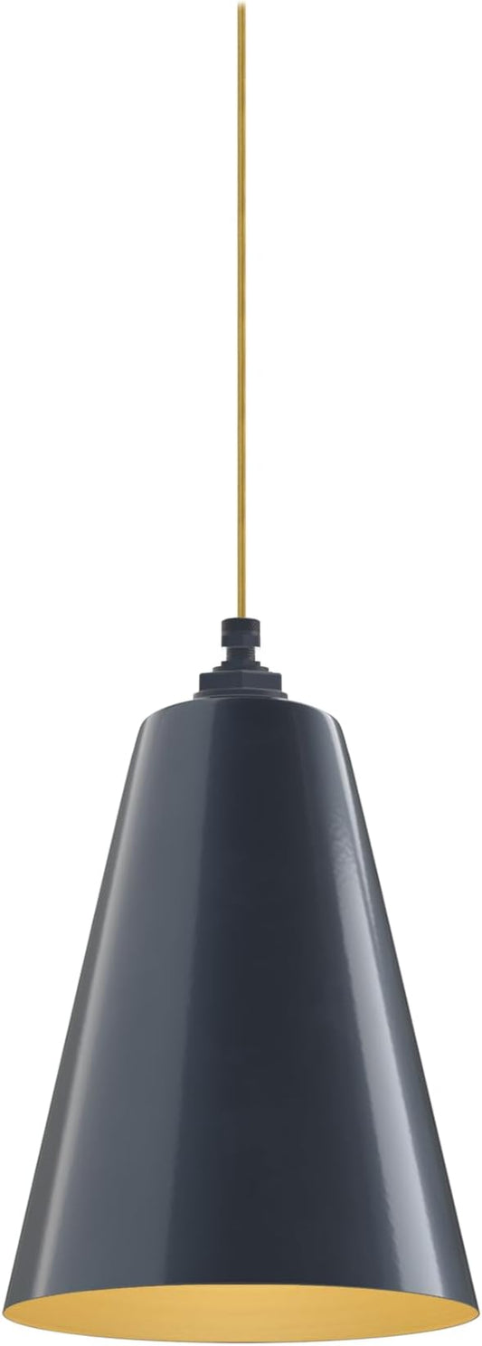 Steel Lighting Co. Laurel Pendant Light | Ceiling Mounted | 8.5 inch Cone Shade | Modern Contemporary Farmhouse Style Made in America | Gold Cloth Cord | Gray Blue Exterior/Brass Interior