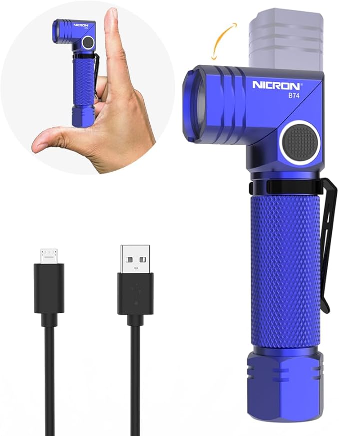 NICRON Flashlight, 700 Lumens 90 Degree Pocket Flashlight Rechargeable IP65 Waterproof 6 Modes for Camping, Outdoor, Hiking, Car Repairing, Blue