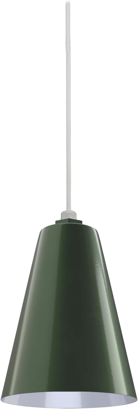 Steel Lighting Co. Laurel Pendant Light | Ceiling Mounted | 8.5 inch Cone Shade | Modern Contemporary Farmhouse Style Made in America | White Cord | Hunter Green Exterior/White Interior