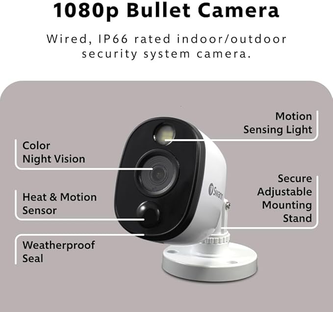 Swann Home/Business Wired DVR, 1080p Full HD Security Camera System, 8 Channels, 4 Cameras Indoor/Outdoor, 1TB HDD Storage, Color Night Vision, Sensor Spotlights, 24/7 Recording