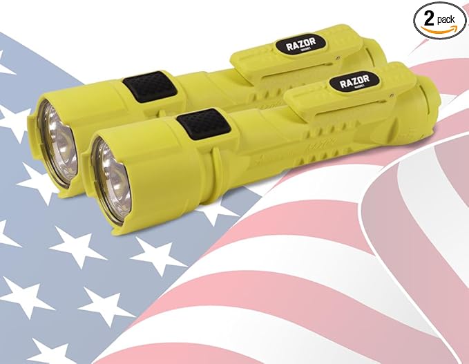 Bright Star Razor LED Flashlight 2-Pack Bundle,Intrinsically Safe, Waterproof, 14,000 Candela, Super Bright Rugged Flashlight for Work,Emergency, Outdoor, Batteries Included, Made in USA!