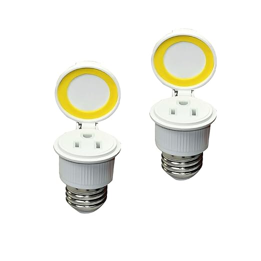 E26/E27 Waterproof Light Bulb to Socket Adapter, 3 Prong Light Socket to Plug Adapter, Flip Top Polarized Light Bulb Outlet Socket Adapter, Plug-in Light Socket Converter, 2 Pack White