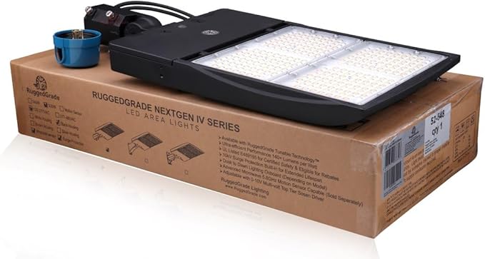 RuggedGrade 300 Watt - NextGen IV Series LED Shoebox Lights with Photocell - 45,000 Lumen - Color Selectable 30K/40K/50K - Slip Fit Mount - Black