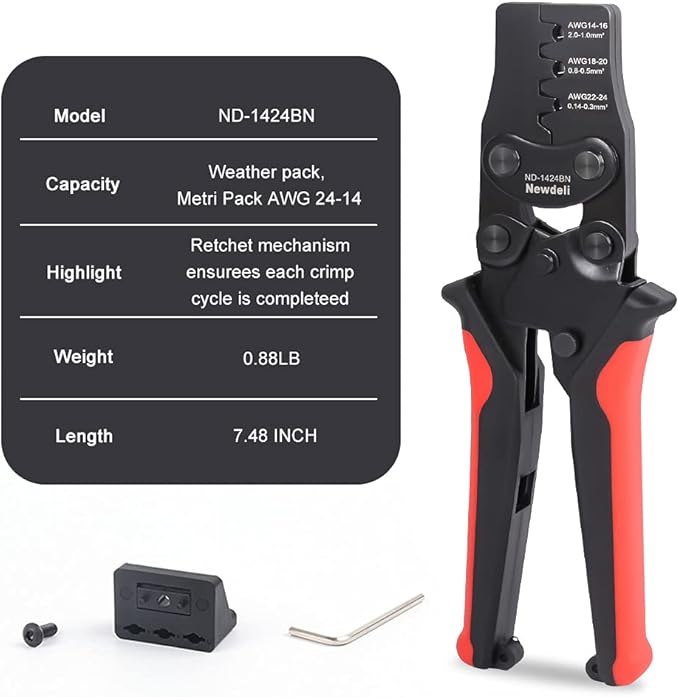 Weather Pack Crimp Tool, Newdeli Crimper for AWG 24-14 Crimping Delphi APTIV Weather Pack Terminals or Metri-Pack Connectors