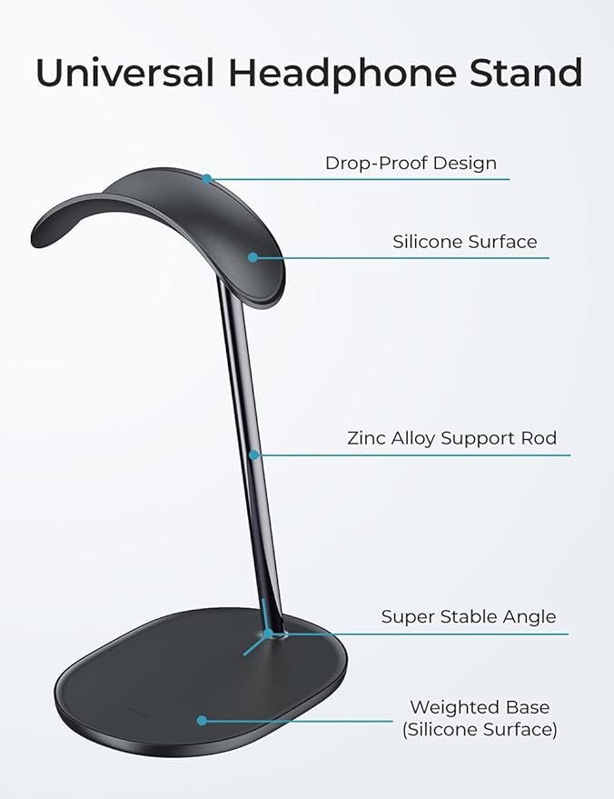 BENKS Desktop Headphone Stand Universal Headset Holder Hanger Mount with Protective Silicone Pad, Gaming Headset Accessories, Compatible with AirPods Max, Beats, Bose, Sony and so on(Black)