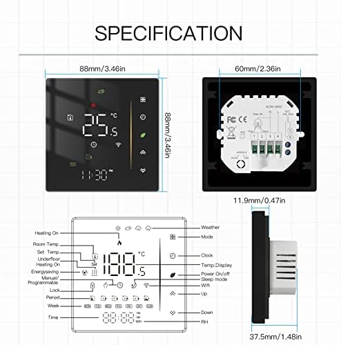 95 to 240V WiFi Smart Thermostat, Programmable Temperature Controller for Boiler Heating Black smart thermostat wifi thermostat smart thermostat for house