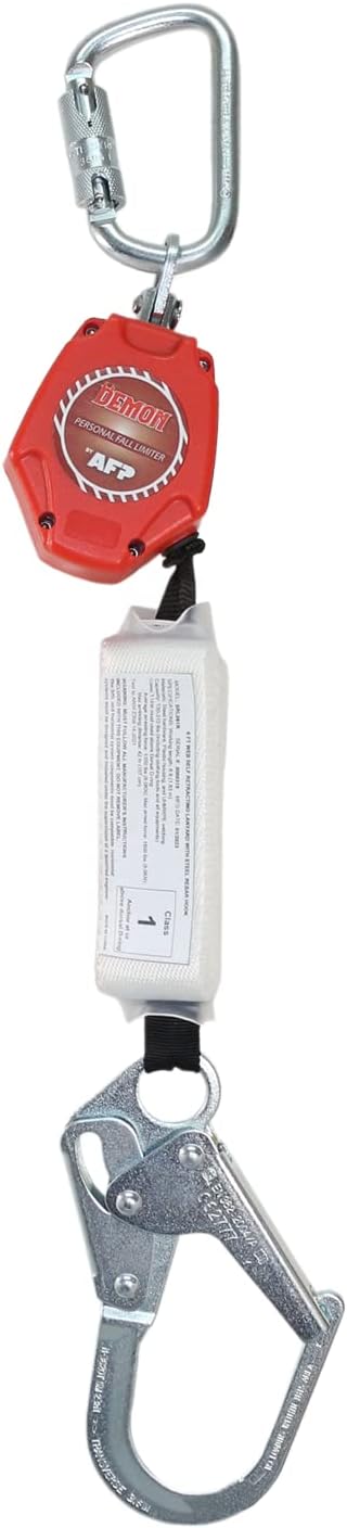 AFP Demon 6 FT Single Leg Self-Retracting Lifeline Web Lanyard Retractable, 1.97-inch Gate Opening Steel Locking Rebar Hook, Yoyo, Shock Absorber | Tower Fall Protection OSHA & ANSI Rated SRL