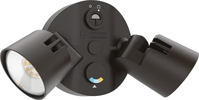 Lithonia Lighting HomeGuard 2-Light LED Outdoor Flood Lights, Outdoor LED Lights, Dusk to Dawn Sensor, Adjustable Lumens, Selectable Color, Round Heads, Dark Bronze (HGX LED 2RH ALO SWW2 120 PE DDB)