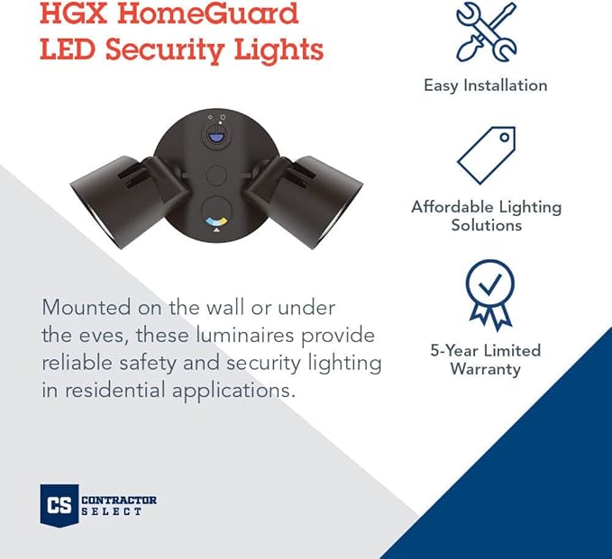 Lithonia Lighting HomeGuard 2-Light LED Outdoor Flood Lights, Outdoor LED Lights, Dusk to Dawn Sensor, Adjustable Lumens, Selectable Color, Round Heads, Dark Bronze (HGX LED 2RH ALO SWW2 120 PE DDB)