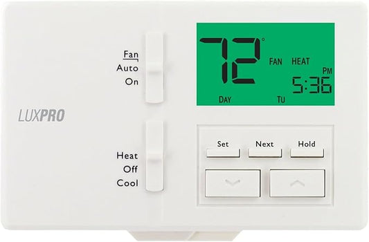 Lux Pro All in One Non Programmable/Programmable Thermostat; 7 and 5/2 Day Settings for Digital Energy Saving; Multi Stage Heating, AC Systems; Easy DIY, P711-Horizontal, 1 Unit, Batteries Included