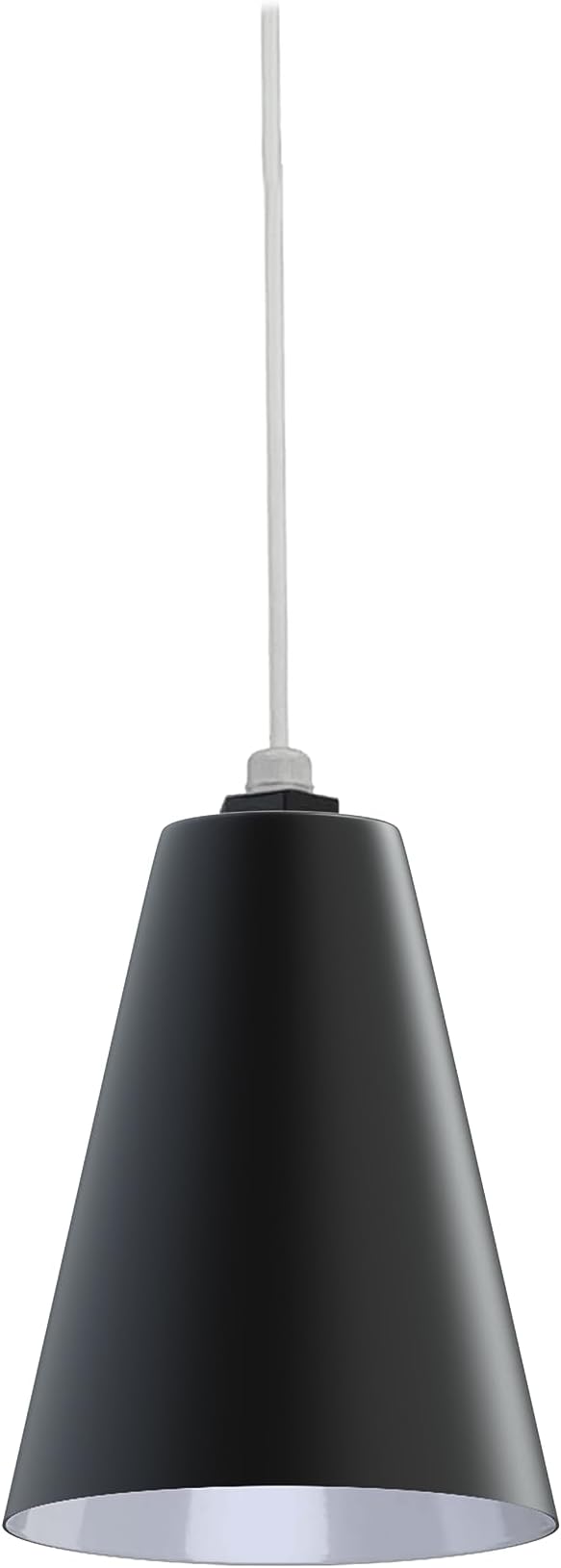 Steel Lighting Co. Laurel Pendant Light | Ceiling Mounted | 8.5 inch Cone Shade | Modern Contemporary Farmhouse Style Made in America | White Cord | Matte Black Exterior/White Interior