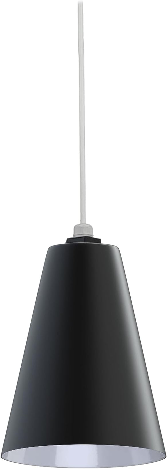 Steel Lighting Co. Laurel Pendant Light | Ceiling Mounted | 8.5 inch Cone Shade | Modern Contemporary Farmhouse Style Made in America | White Cord | Matte Black Exterior/White Interior