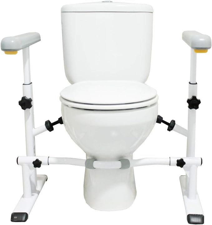 KMINA - Toilet Safety Rails for Seniors (330 lbs), Frame with Arms, Adjustable Height and Width, Grab Bars