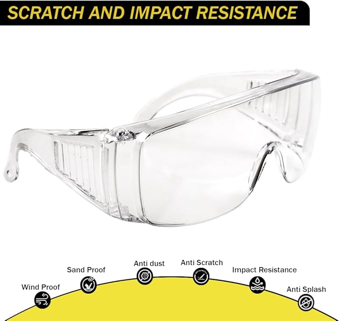 Bulk Packs Safety Glasses Over Eyeglasses - (ANSI Z87, Anti-Fog, Scratch-Resistant, UV Protection)