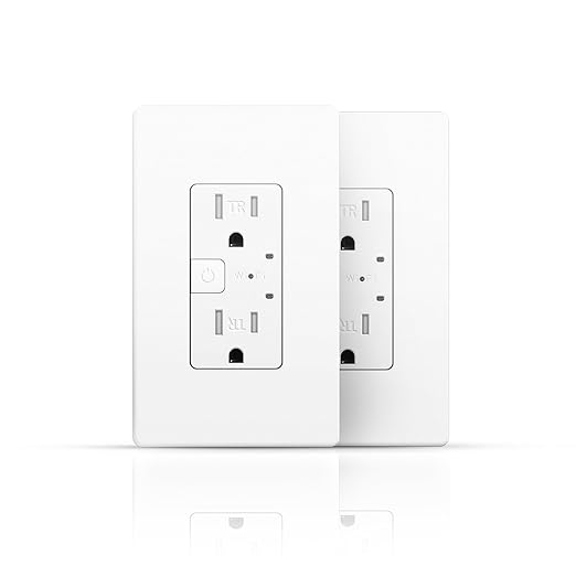 2 Pack Smart Wall Outlet, Electrical in-Wall Outlet with Individually Controlled, 15A Tamper Resistant Receptacle, Work with Google Home & Alexa, 2.4G WiFi Only, ETL & FCC Listed, White