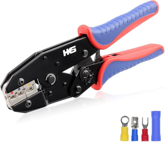 HKS Crimping Tool For Insulated Electrical Connectors - Ratcheting Wire Crimpers - AWG 22-10 (0.5-6.0mm²) - Ratchet Terminal Crimper - Electrical Crimping Tool