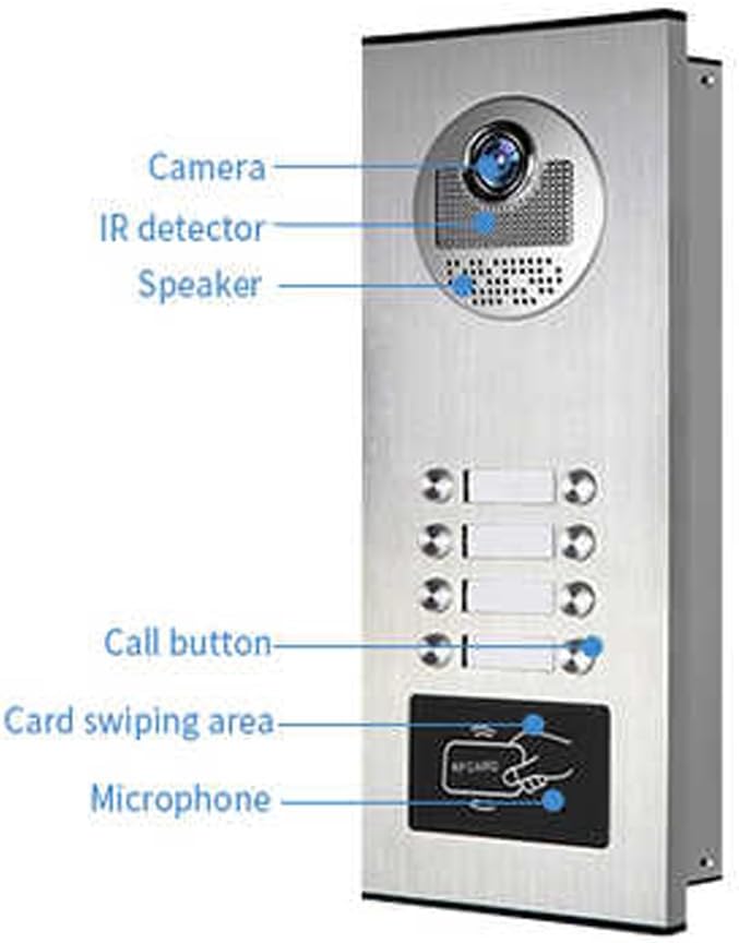 Video Apartment Intercom System,6 Units 7 inch Monitor Wired Video Door Phone Kit,Indoor Outdoor Video Doorbell,ID Keyfobs Unlock,2 Way Audio,6-Screen for Home Apartment (1 Doorbell+8 Monitor)