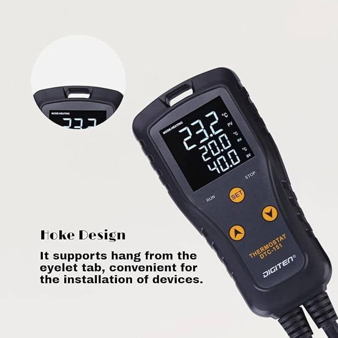 DIGITEN 110V 15A Temperature Controller DTC151 Plug in Thermostat Outlet Digital Temperature Controller for Heat Mat Reptile Greenhouse Aquarium, Heating/Cooling Mode