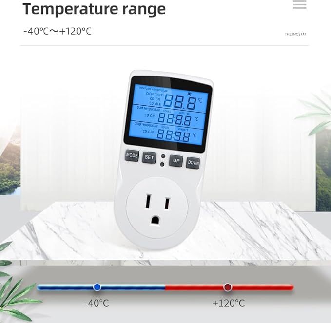 Digital Temperature Controller Thermostat Timer, Reptile Thermostat Controller, Day Night Timer, 110V, Temperature Controlled Outlet Plug, Heating Cooling Control with Sensor