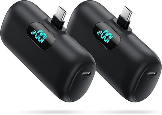 [2 Pack] Samll Portable Charger for iPhone 16/15 Series, 5000mAh 3A PD USB C Power Bank, Mini LCD Display Battery Pack Compatible with iPhone 16/16 Plus/16 Pro/15 Pro Max,Samsung,Android/Moto/LG etc