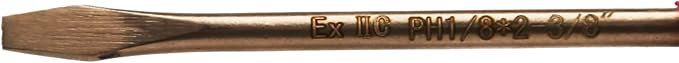 Non-Sparking 1/8 Inch (3mm) Flat Slotted Screwdriver, Beryllium Bronze Copper Non Spark, 2-3/8 Inch Working Length, 6 inch Total Length, Spark Free Safety, non-magnetic, corrosion-resistant