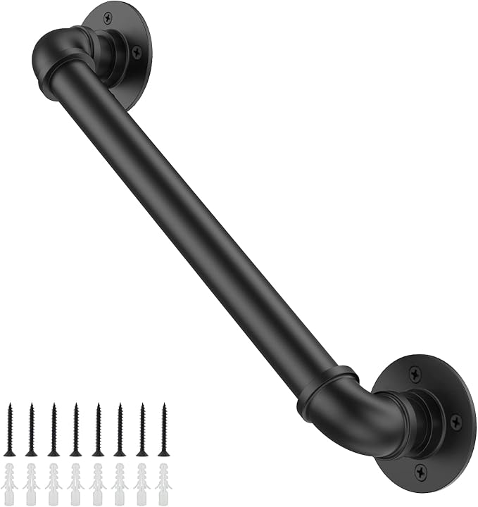 Willstar 3FT Industrial Staircase Handrail Non-Slip Pipe Bar Foot Rail Wall Mount Stair Rail Vintage Grab Bar for Steps Black Iron Pipe Handrail for Outdoor Indoor Stairs Loft Porch Hand Rail (3ft)