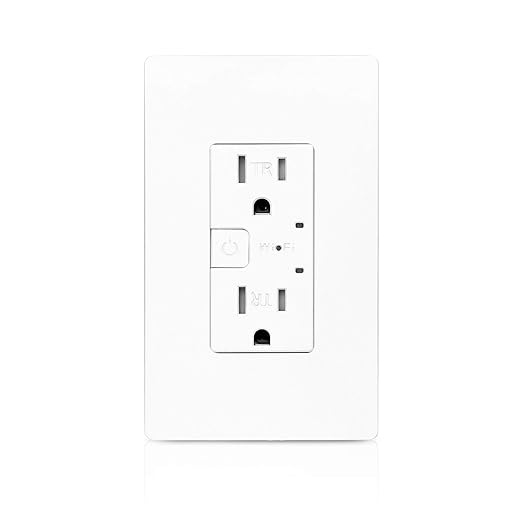 Smart Wall Outlet, 2 Individually Controlled Ports, 15Amp TR Receptacle Compatible with Alexa and Google Assistant, 2.4 GHz WiFi Outlet, Remote Control, White, ETL & FCC Approval