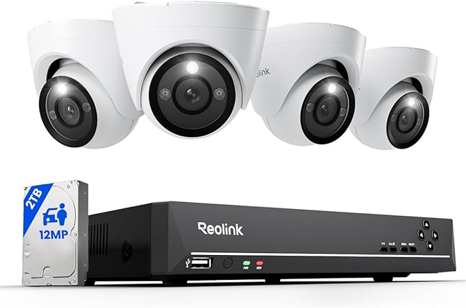 REOLINK New Version 12MP Smart Security System with AI Video Search, Person/Vehicle/Animal Detection Color & Infrared Night Vision, Two-Way Talk, 24/7 Recording, Perimeter Protection, RLK8-1200D4-A